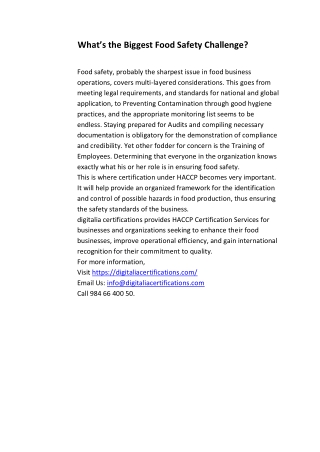 HACCP CERTIFICATION SERVICES