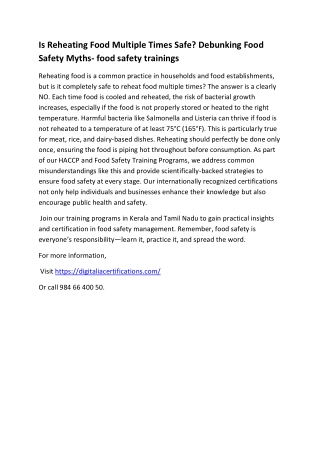 INTERNATIONAL FOOD SAFETY TRAININGS