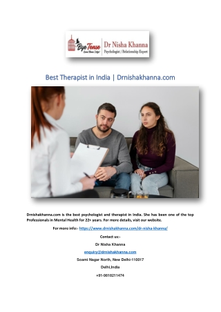 Best Therapist in India | Drnishakhanna.com