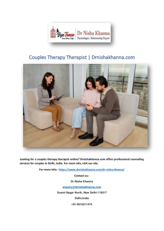 Couples Therapy Therapist | Drnishakhanna.com