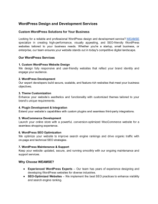 WordPress Design and Development Services