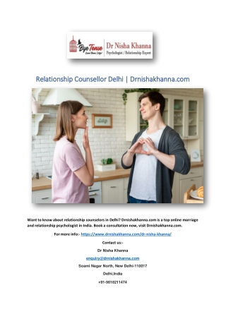 Relationship Counsellor Delhi | Drnishakhanna.com