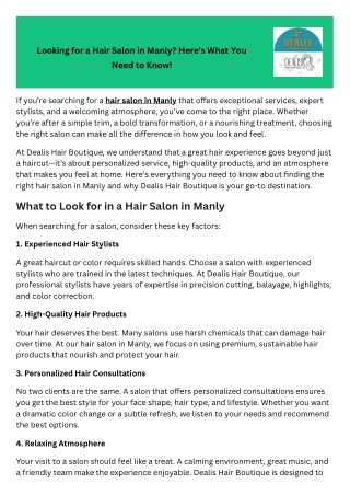 Looking for a Hair Salon in Manly Here’s What You Need to Know!