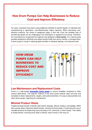How Drum Pumps Can Help Businesses to Reduce Cost and Improve Efficiency