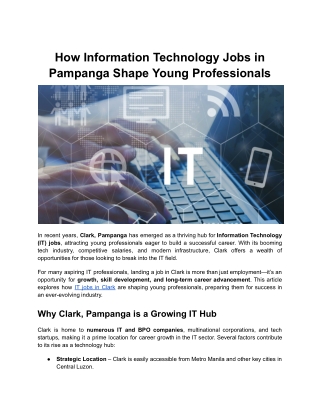 How Information Technology Jobs in Pampanga Shape Young Professionals