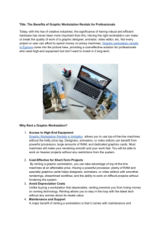 Graphic Workstation Rentals in Mogappair - Techtrovesystems