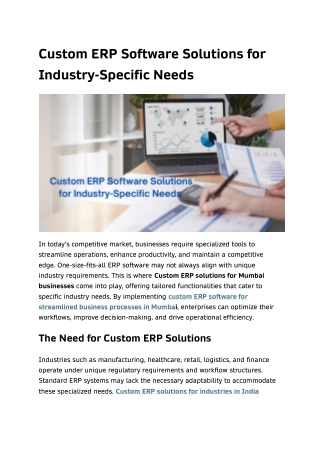 Custom ERP Software Solutions for Industry-Specific Needs