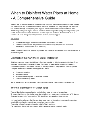 When to Disinfect Water Pipes at Home - A Comprehensive Guide