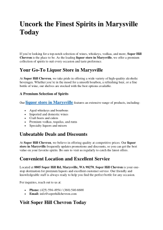 Uncork the Finest Spirits in Marysville Today
