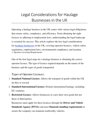 Legal Considerations for Haulage Businesses in the UK