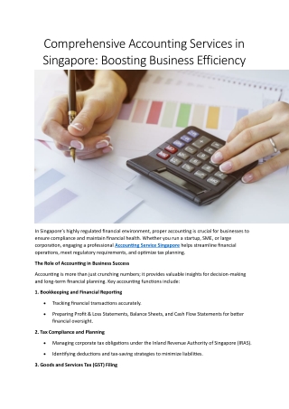 Comprehensive Accounting Services in Singapore Boosting Business Efficiency