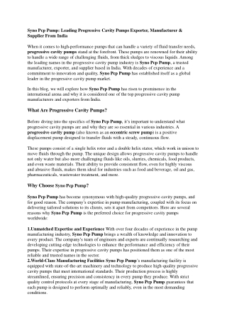 Syno Pcp Pump Leading Progressive Cavity Pumps Exporter, Manufacturer & Supplier From India