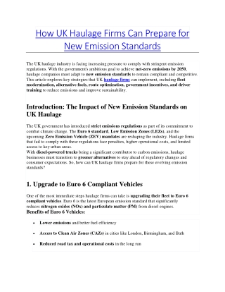 How UK Haulage Firms Can Prepare for New Emission Standards