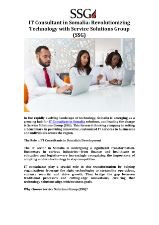 IT Consultant in Somalia Revolutionizing Technology with Service Solutions Group (SSG)