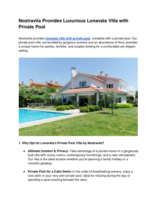 Nostravila Provides Luxurious Lonavala Villa with Private Pool