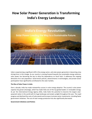 How Solar Power Generation is Transforming India’s Energy Landscape