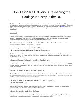 How Last Mile Delivery is Reshaping the Haulage Industry in the UK