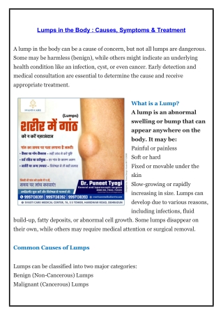 Lumps in the Body - Svasti Care Medical Centre