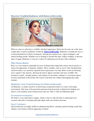 Discover Youthful Radiance with Botox in Riverside