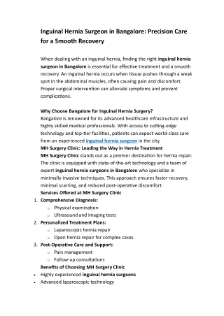 Inguinal Hernia Surgeon in Bangalore: Precision Care for a Smooth Recovery