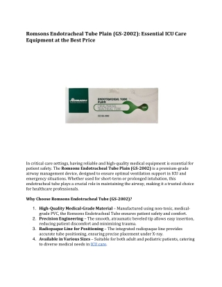 Romsons Endotracheal Tube Plain (GS-2002): Essential ICU Care Equipment