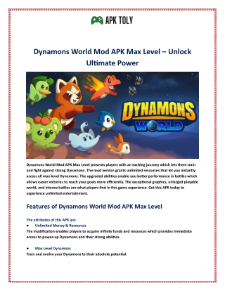 Dynamons World Mod APK Max Level – Unlock Ultimate Power