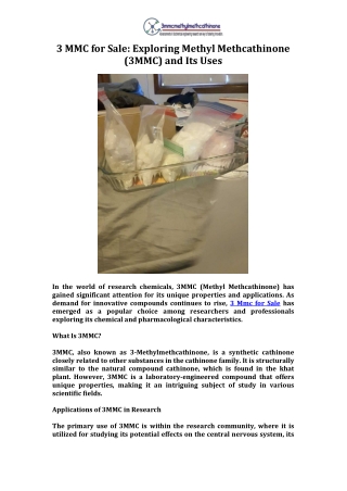 3 MMC for Sale Exploring Methyl Methcathinone (3MMC) and Its Uses