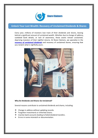 Share Claimers: Expert Recovery of Unclaimed Dividends for Easy Reclaim