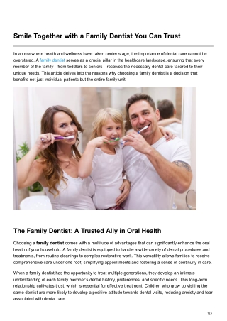 Smile Together with a Family Dentist You Can Trust