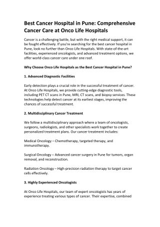 Top Cancer Hospital in Pune | Expert Oncologists & Treatment