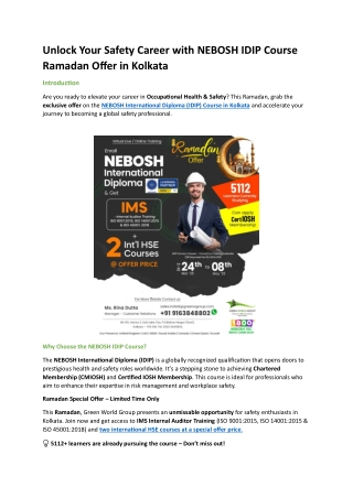 NEBOSH IDIP Course Ramadan Offer in Kolkata pdf