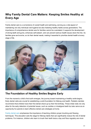 Why Family Dental Care Matters Keeping Smiles Healthy at Every Age