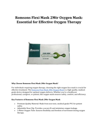 Romsons Flexi Mask 2Mtr Oxygen Mask: Essential for Effective Oxygen Therapy