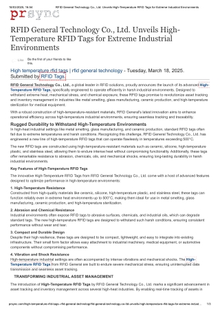 RFID General Technology Co., Ltd. Unveils High-Temperature RFID Tags for Extreme Industrial Environments