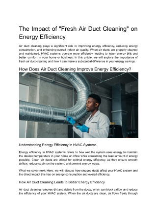 The Impact of _Fresh Air Duct Cleaning_ on Energy Efficiency
