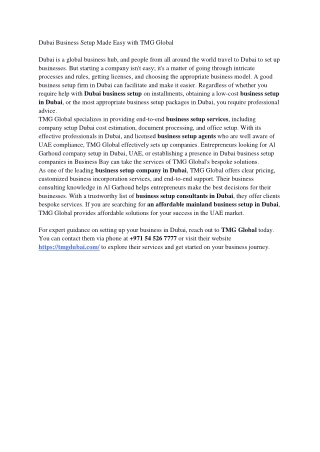 Dubai Business Setup Made Easy with TMG Global