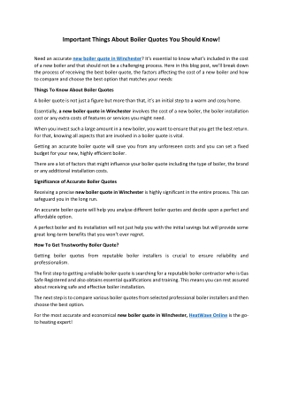 Important Things About Boiler Quotes You Should Know