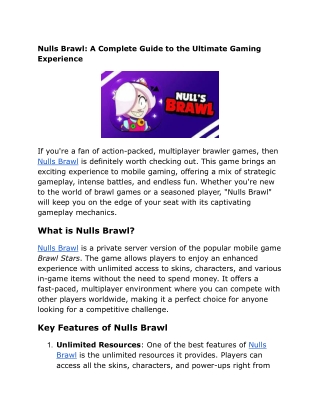 Nulls Brawl: Ultimate Private Server Experience - Epic Battles Await!