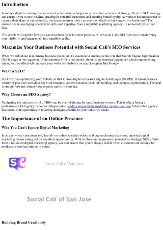 Maximize Your Business Potential with Social Cali’s SEO Services