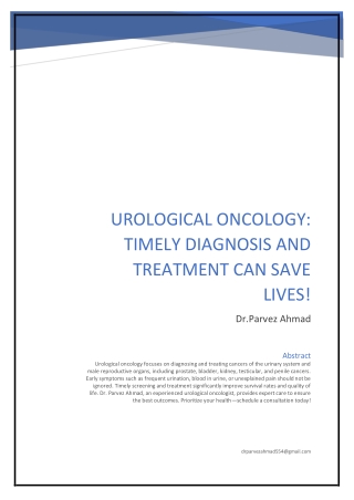 Urological Oncology: Timely Diagnosis and Treatment Can Save Lives!
