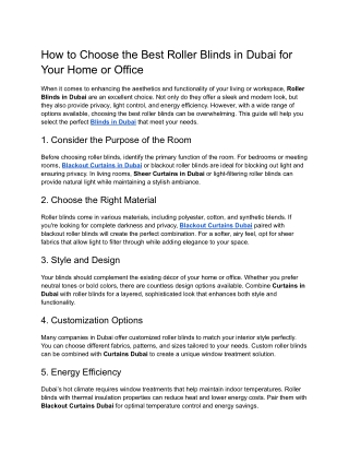 How to Choose the Best Roller Blinds in Dubai for Your Home or Office