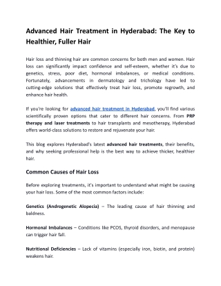 Advanced Hair Treatment in Hyderabad - The Key to Healthier, Fuller Hair