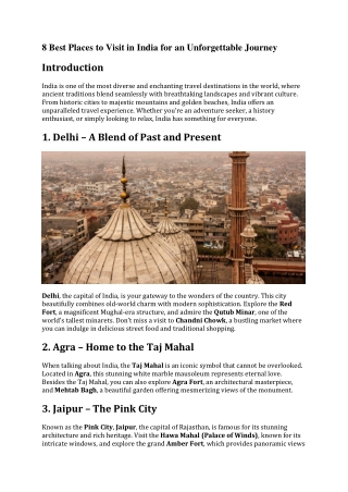 8 Best Places to Visit in India for an Unforgettable Journey