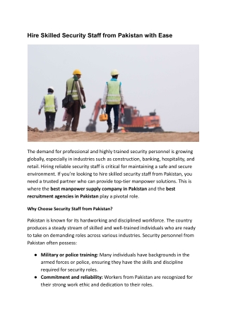 Hire Skilled Security Staff from Pakistan with Ease