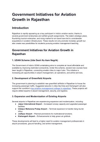 Government Initiatives for Aviation Growth in Rajasthan