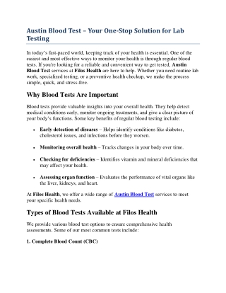 Austin Blood Test – Your One-Stop Solution for Lab Testing