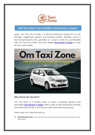 Book Reliable Cab Service in Jaipur for Easy Travel