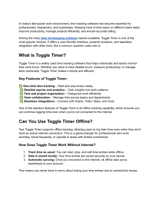 Best Time Tracking Software_ Toggle Timer Offline Use