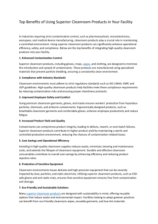 cleanroom products facility