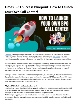 Times BPO Success Blueprint: How to Launch Your Own Call Center!